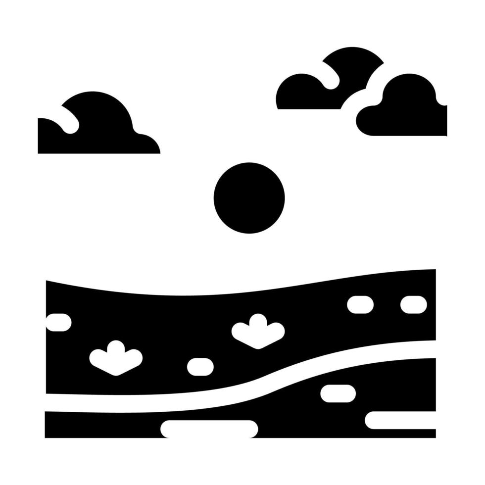 Flusslandschaft bei sonnigem Wetter Symbol Vektor Glyph Illustration