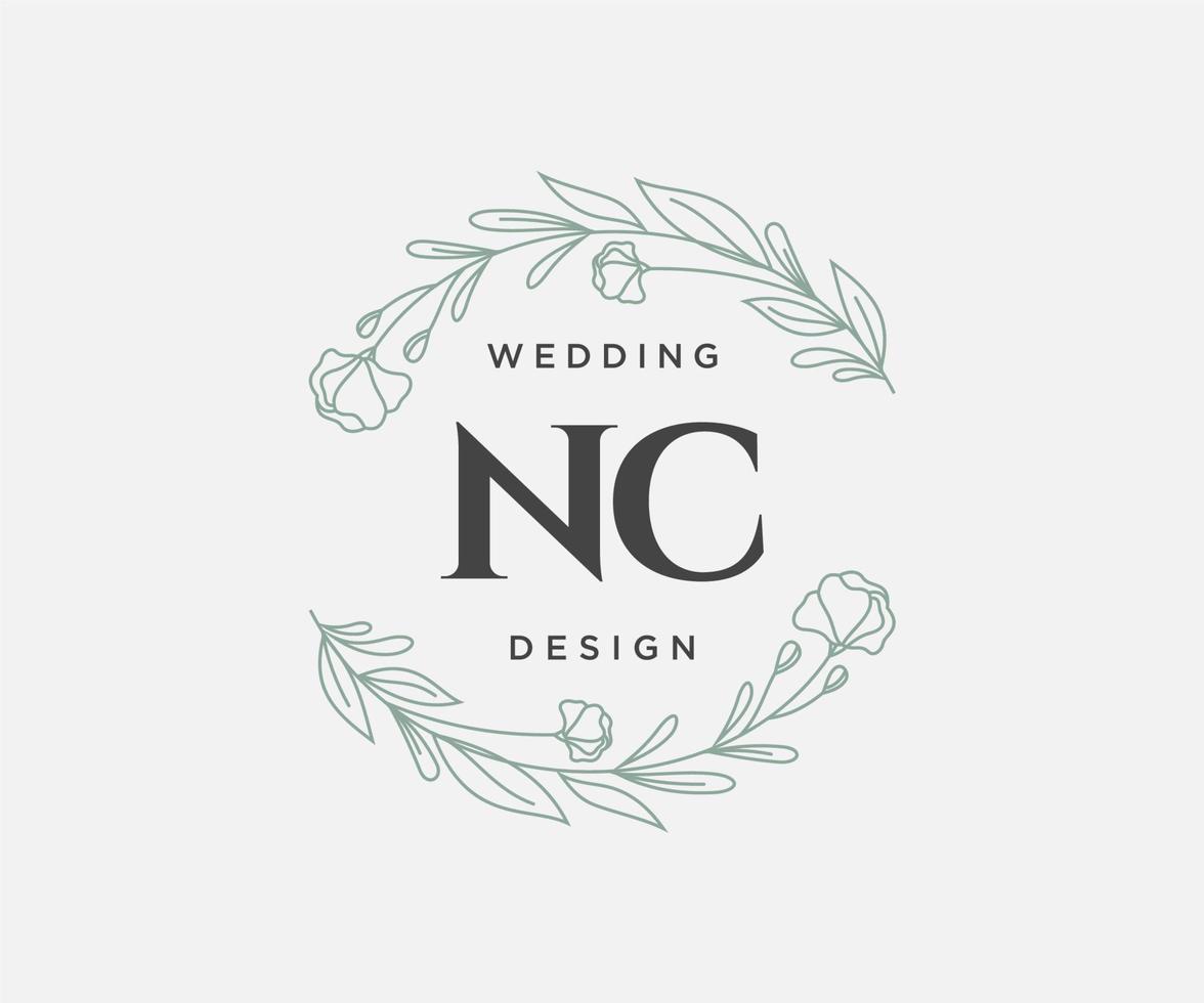 nc initialer brev bröllop monogram logotyper samling, hand dragen modern minimalistisk och blommig mallar för inbjudan kort, spara de datum, elegant identitet för restaurang, boutique, Kafé i vektor