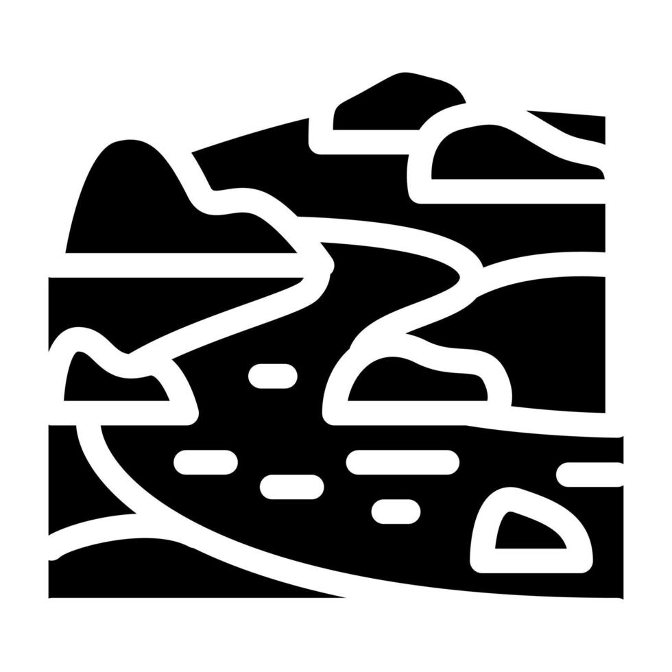 flod landskap med kullar ikon vektor glyf illustration