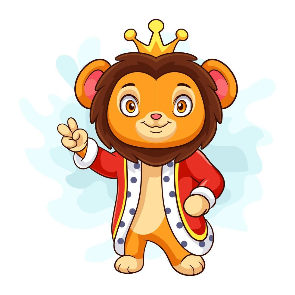 liten lejon tecknad serie bär kung kläder vektor