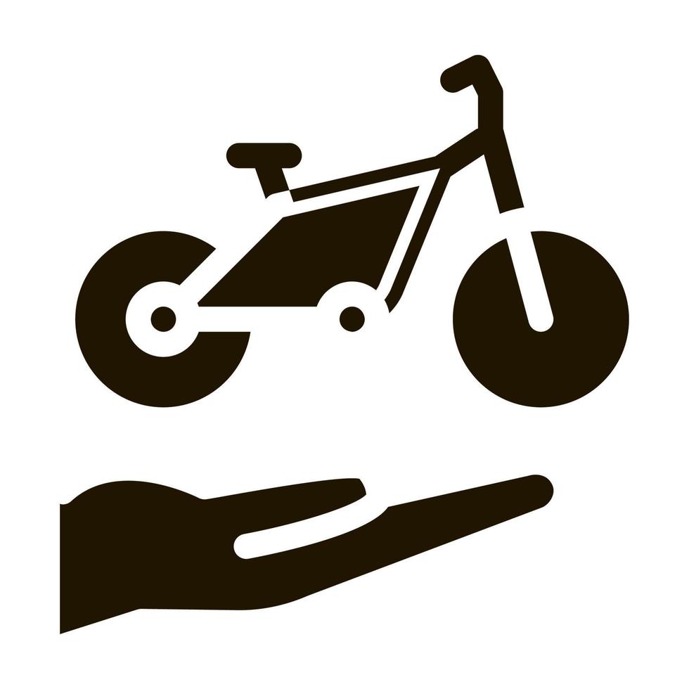 Hand, die Fahrradsymbol-Vektor-Glyphen-Illustration hält vektor