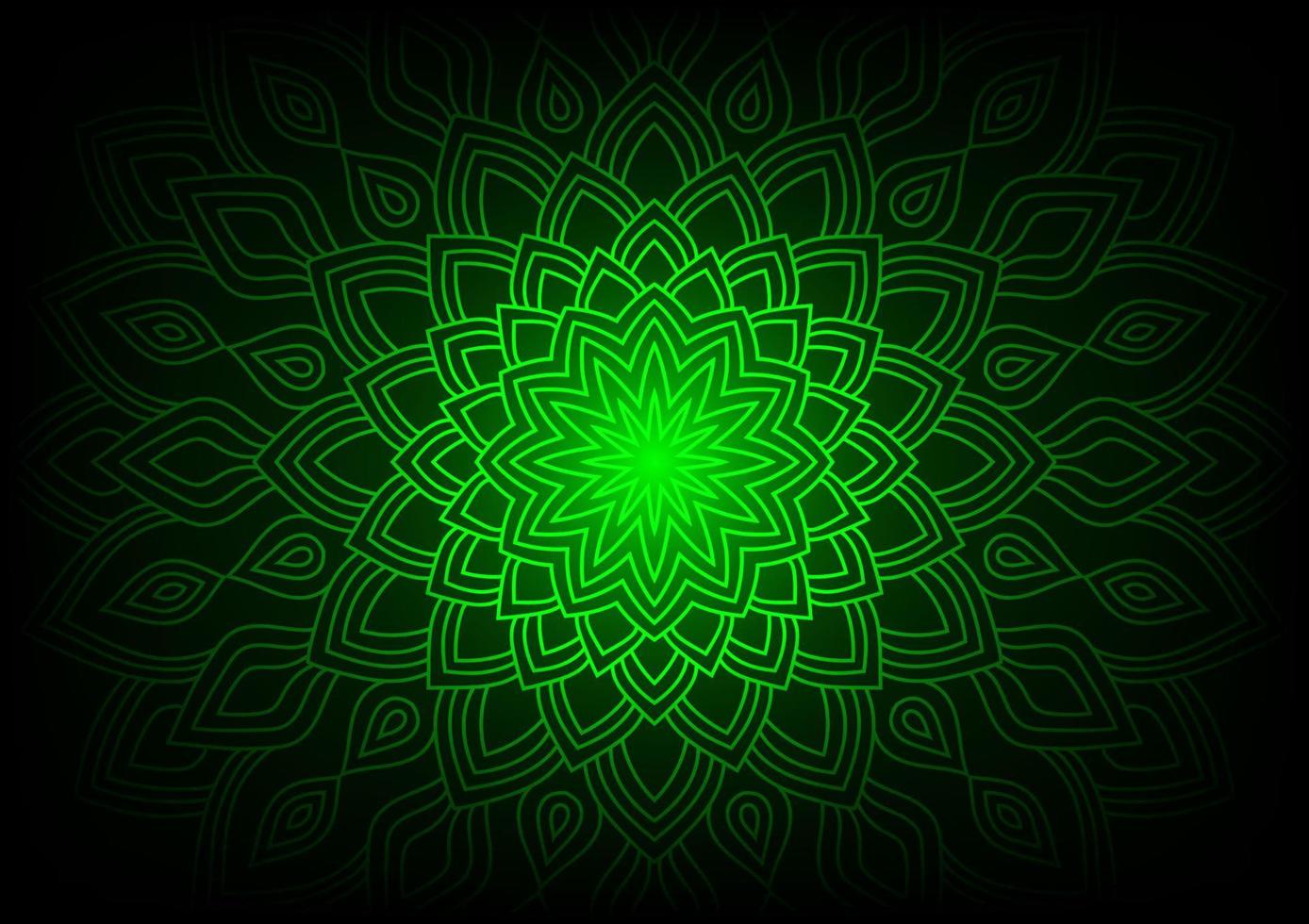 mandala grön neon ljus modern stil geometrisk bakgrund vektor