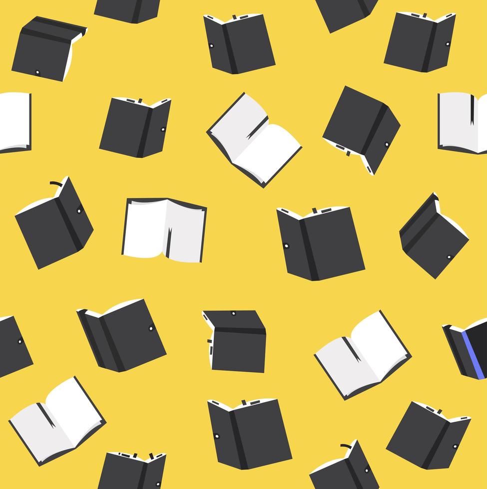 nahtloses Muster der schwarzen Bücher auf gelbem Hintergrund vektor