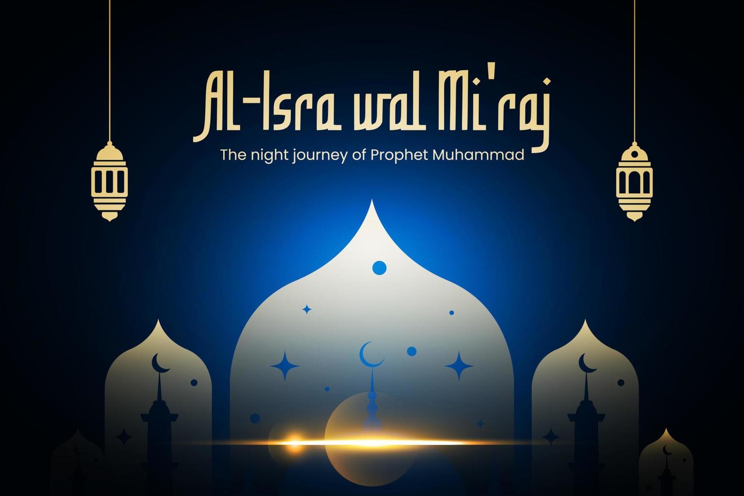 al-isra wal mi'raj betyder de natt resa av profet muhammed. baner, affisch, hälsning kort. vektor illustration.