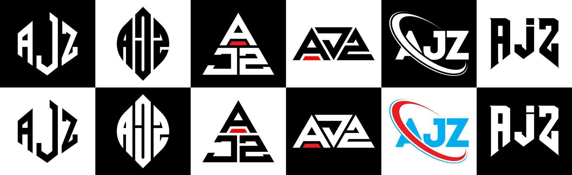 ajz brev logotyp design i sex stil. ajz polygon, cirkel, triangel, sexhörning, platt och enkel stil med svart och vit Färg variation brev logotyp uppsättning i ett rittavla. ajz minimalistisk och klassisk logotyp vektor