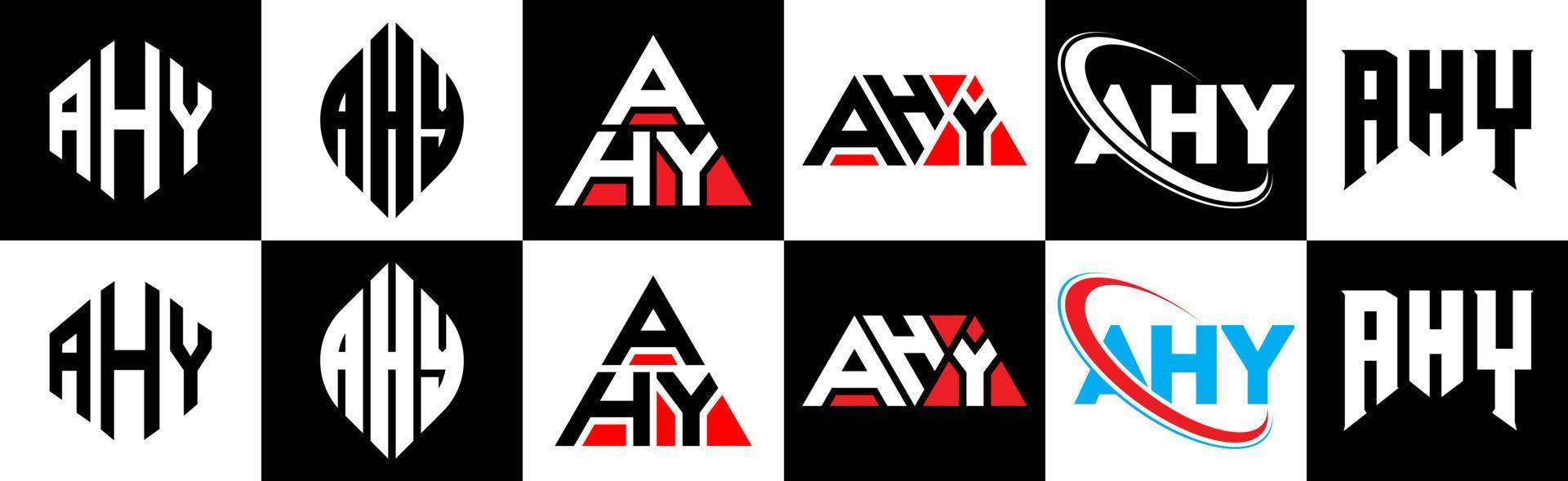 aha brev logotyp design i sex stil. aha polygon, cirkel, triangel, sexhörning, platt och enkel stil med svart och vit Färg variation brev logotyp uppsättning i ett rittavla. aha minimalistisk och klassisk logotyp vektor