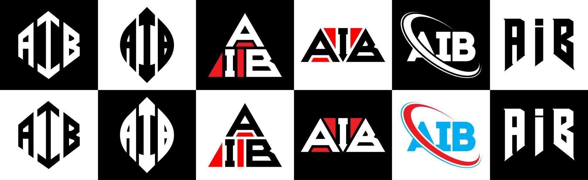 aib brev logotyp design i sex stil. aib polygon, cirkel, triangel, sexhörning, platt och enkel stil med svart och vit Färg variation brev logotyp uppsättning i ett rittavla. aib minimalistisk och klassisk logotyp vektor