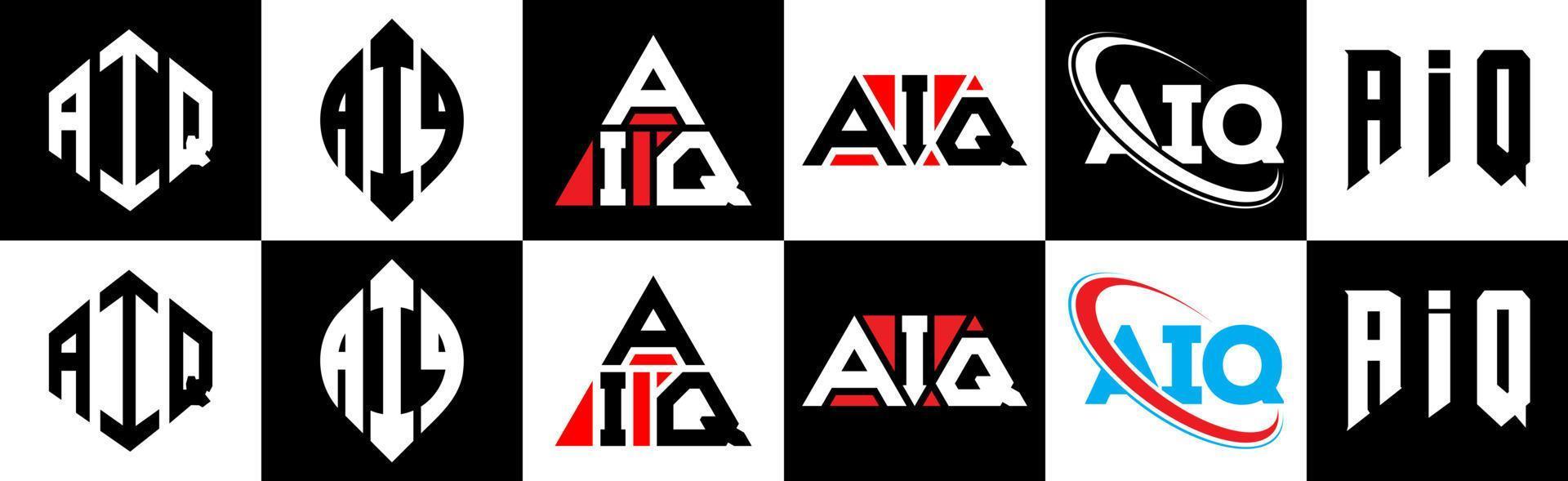 aiq-Buchstaben-Logo-Design in sechs Stilen. aiq polygon, kreis, dreieck, hexagon, flacher und einfacher stil mit schwarz-weißem buchstabenlogo in einer zeichenfläche. aiq minimalistisches und klassisches Logo vektor