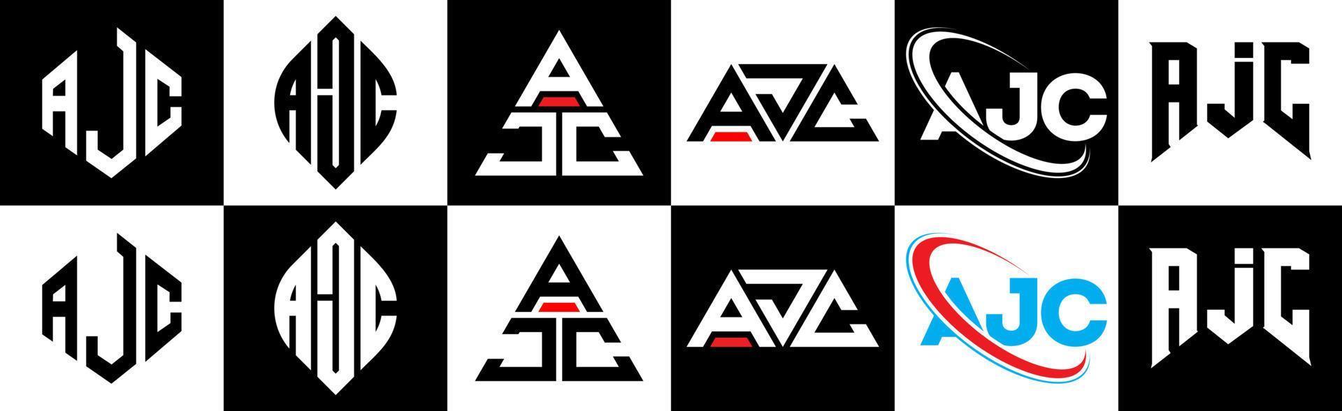 ajc brev logotyp design i sex stil. ajc polygon, cirkel, triangel, sexhörning, platt och enkel stil med svart och vit Färg variation brev logotyp uppsättning i ett rittavla. ajc minimalistisk och klassisk logotyp vektor