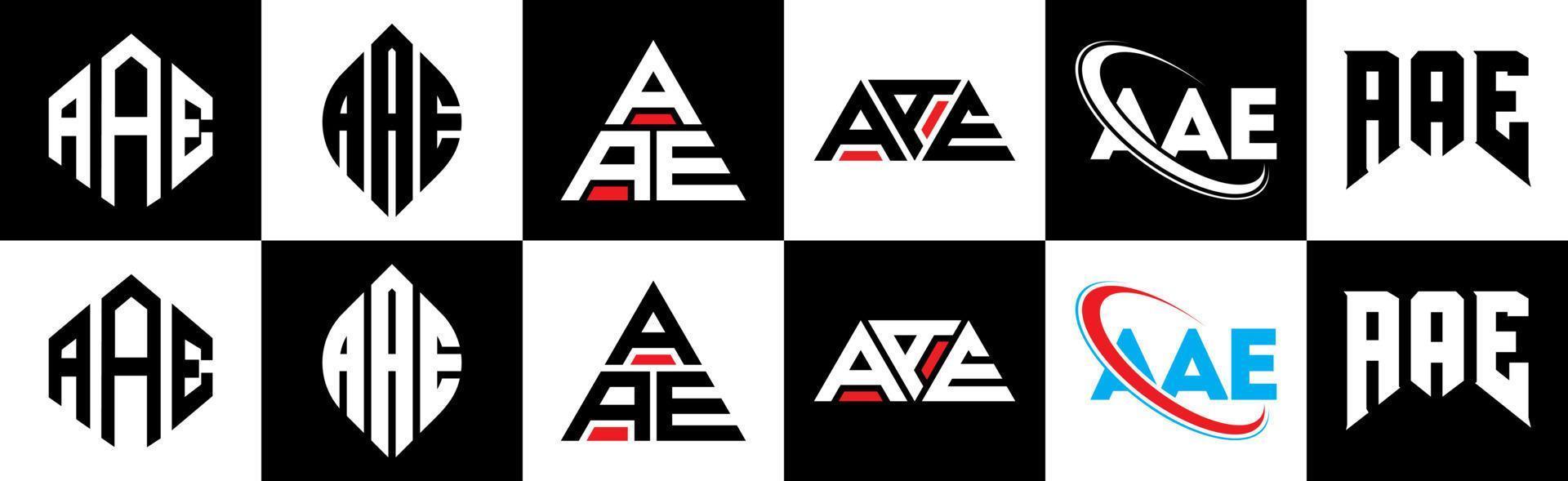 aae brev logotyp design i sex stil. aae polygon, cirkel, triangel, sexhörning, platt och enkel stil med svart och vit Färg variation brev logotyp uppsättning i ett rittavla. aae minimalistisk och klassisk logotyp vektor