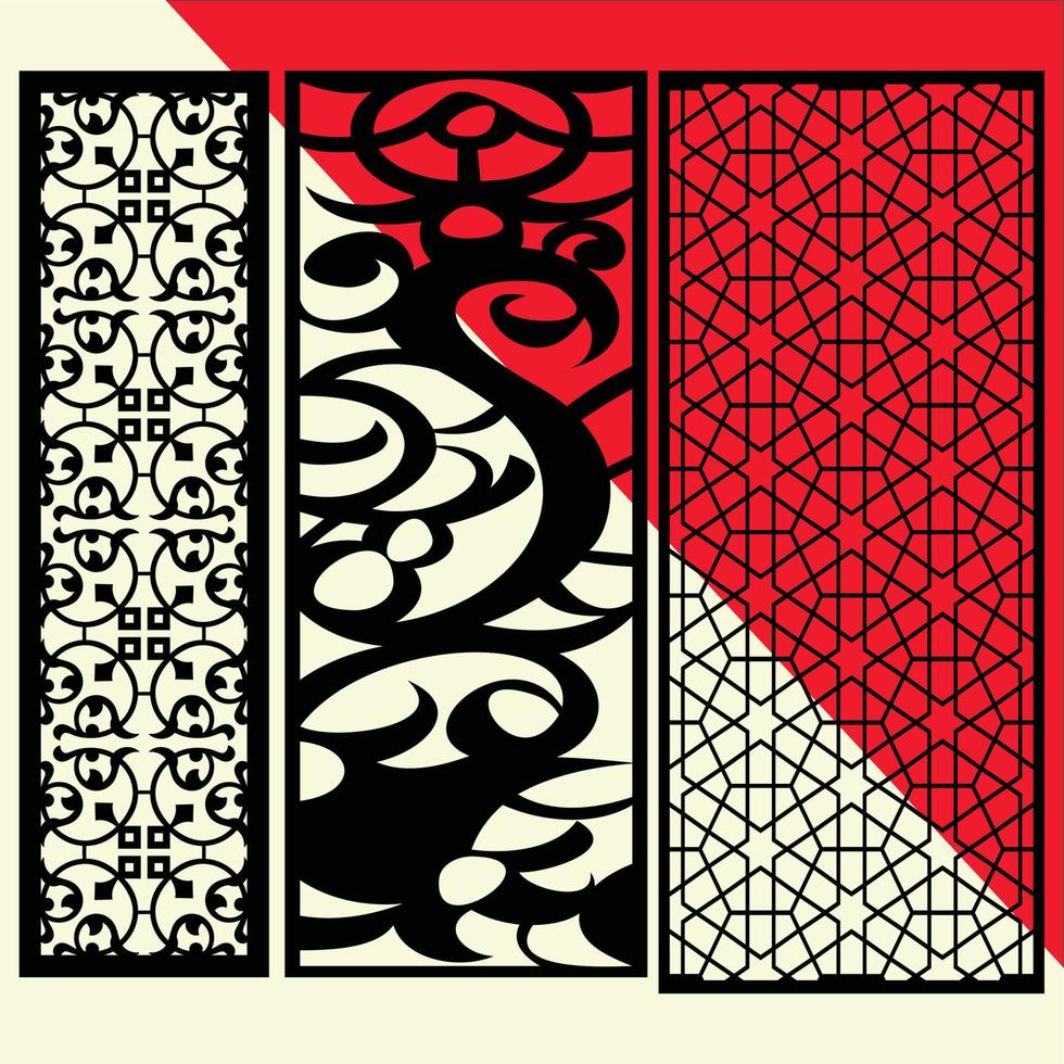 großes lasergeschnittenes dekoratives Wandpaneelmuster-Set Jali-Design, Acryl- und CNC-Maschinenschneiden. Abstraktes Ornament, geometrisch, klassisch, orientalisches Muster, vektor