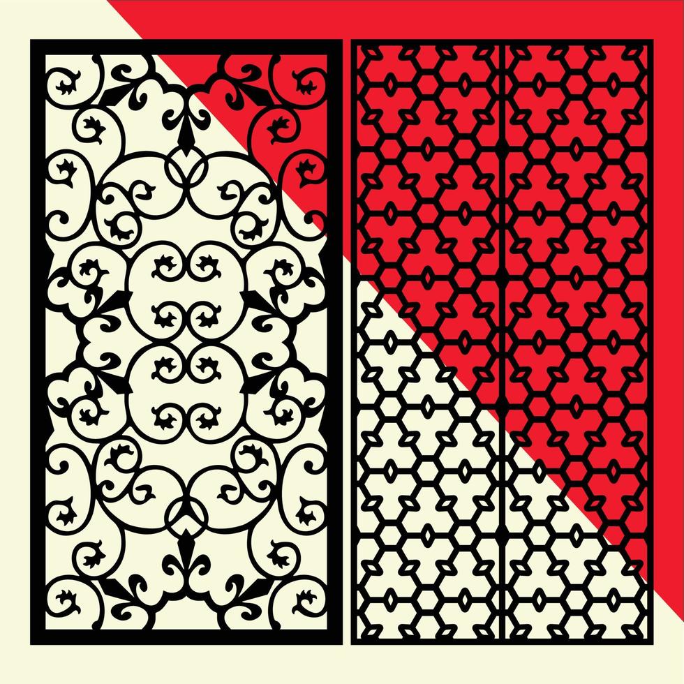 großes lasergeschnittenes dekoratives Wandpaneelmuster-Set Jali-Design, Acryl- und CNC-Maschinenschneiden. Abstraktes Ornament, geometrisch, klassisch, orientalisches Muster, vektor