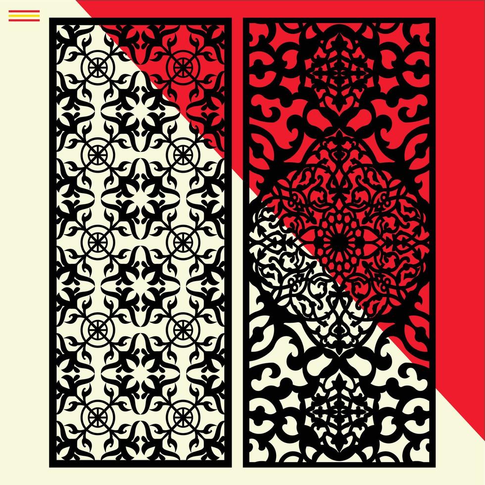 großes lasergeschnittenes dekoratives Wandpaneelmuster-Set Jali-Design, Acryl- und CNC-Maschinenschneiden. Abstraktes Ornament, geometrisch, klassisch, orientalisches Muster, vektor