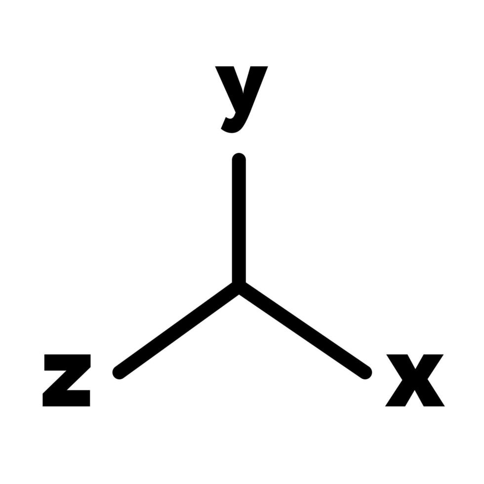 3D-Koordinaten Liniensymbol isoliert auf weißem Hintergrund. schwarzes, flaches, dünnes Symbol im modernen Umrissstil. Lineares Symbol und bearbeitbarer Strich. einfache und pixelgenaue strichvektorillustration. vektor