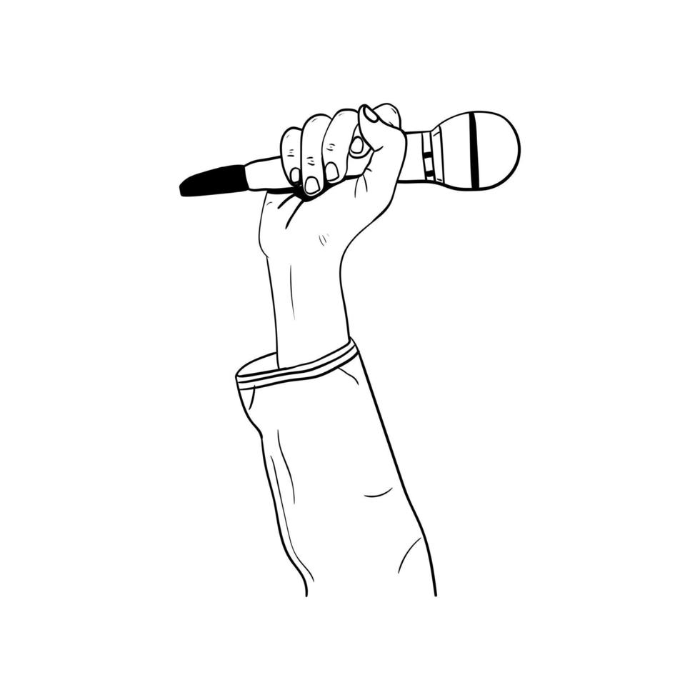 Illustration einer Hand, die ein Mikrofon hält, handgezeichnete Ikone einer Hand, die ein Mikrofon hält vektor