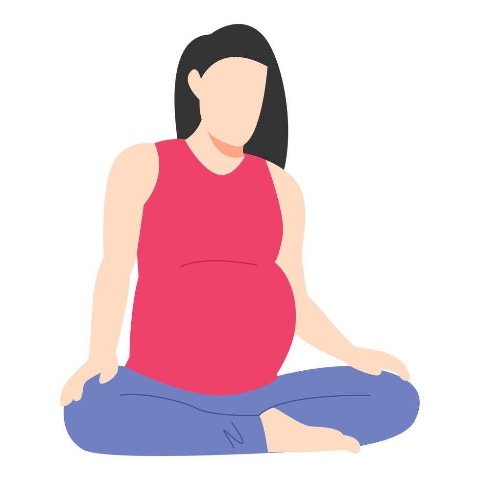 gravid kvinna. kvinna yoga Sammanträde utgör. begrepp av hälsa, friskvård, bebis, graviditet, kvinna tema. vektor illustration. data stil.