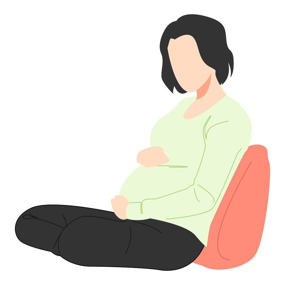 schwangere Frau. frau hält ihren bauch und lehnt sich auf das kissen. konzept von gesundheit, baby, schwangerschaft, frauenthema. Vektor-Illustration. flacher Stil. vektor