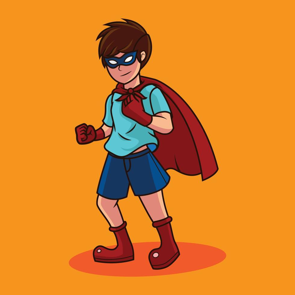 barn med superhjälte kostym cape och mask illustration vektor