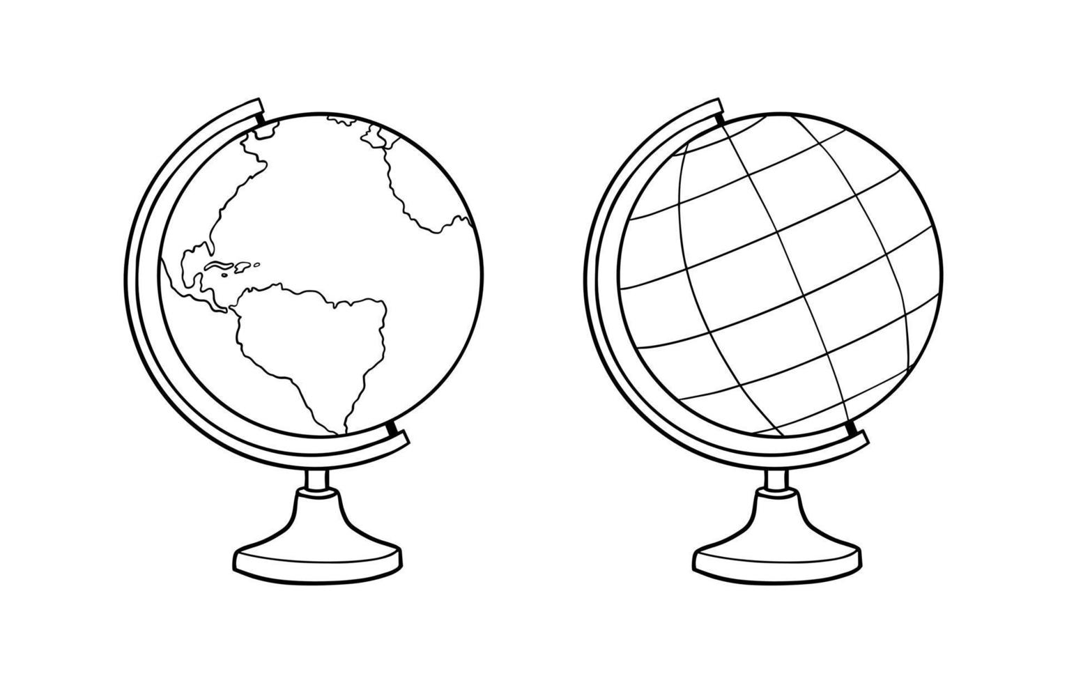Schulglobus-Doodle-Skizze. handgezeichneter Globus auf einem Ständer. Modell der Erde. Bildungsausrüstung. Malseite. isolierte Vektorillustration vektor