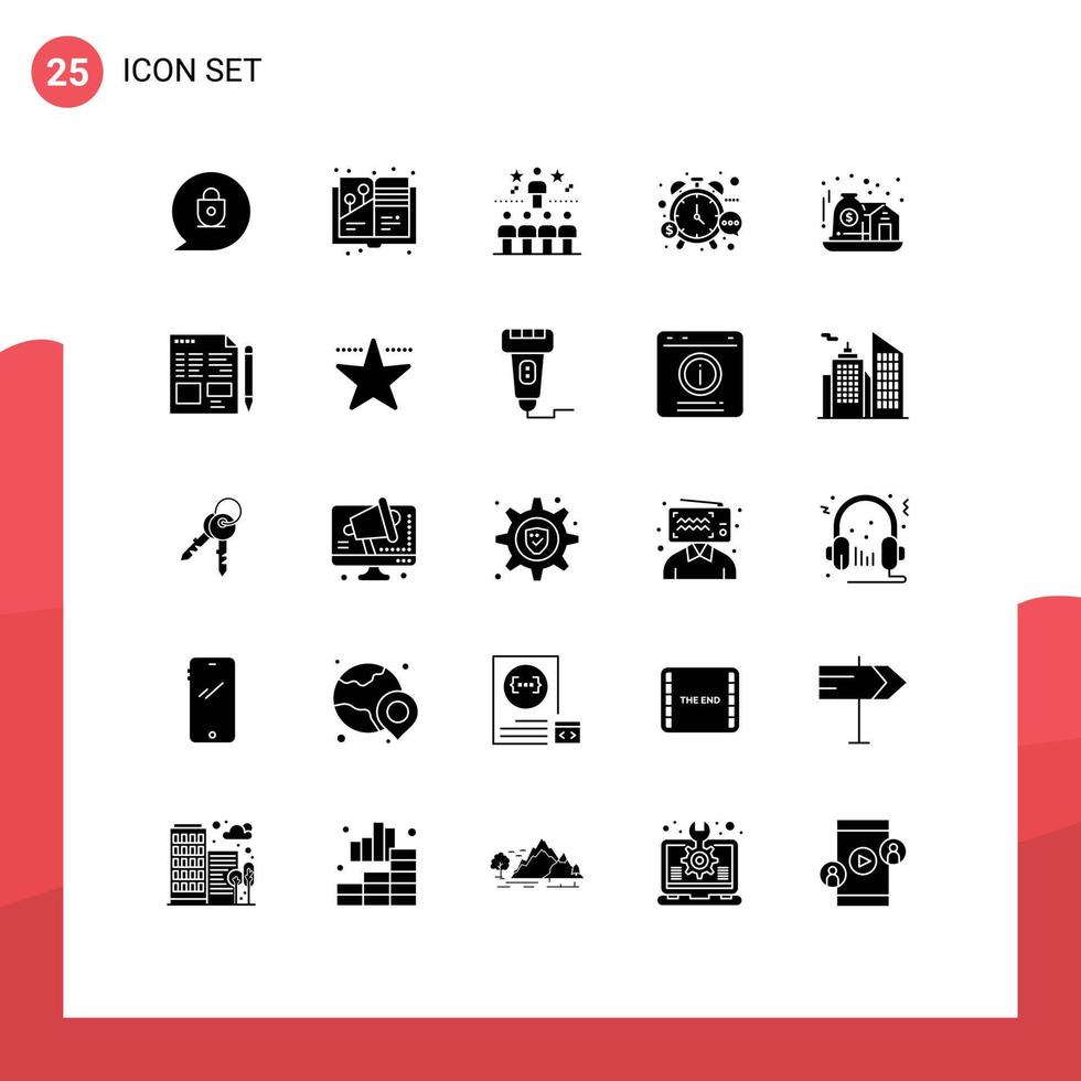 25 universell fast glyf tecken symboler av tillgång tid Framgång sluta förvaltning redigerbar vektor design element