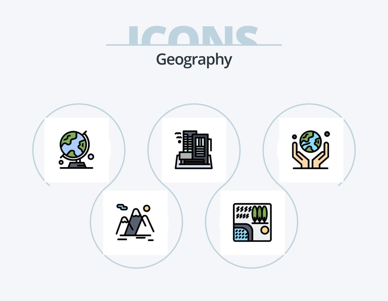 Geographie Linie gefüllt Icon Pack 5 Icon Design. menschliche Hand. Umgebung. Zustände. Reise. reisen vektor