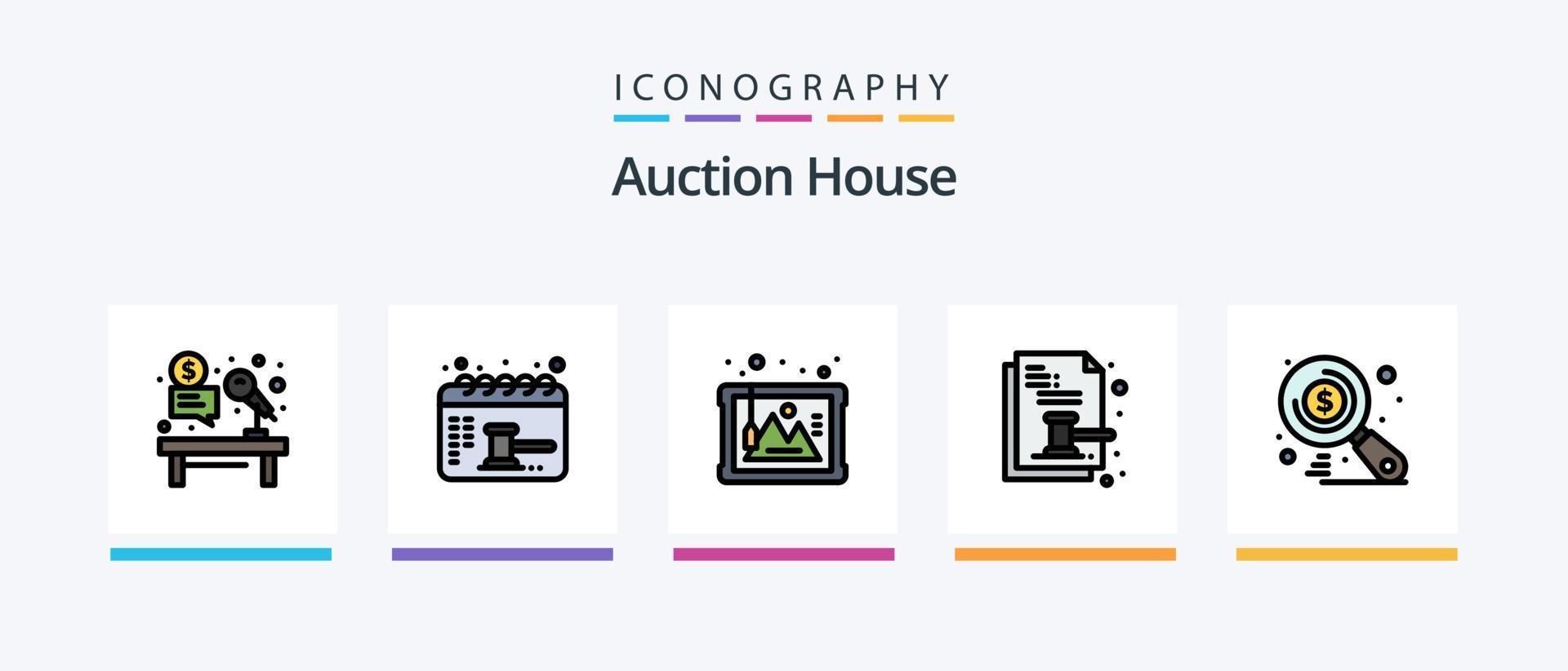 auktion linje fylld 5 ikon packa Inklusive konkurrera. auktion. hus. bud. bil. kreativ ikoner design vektor