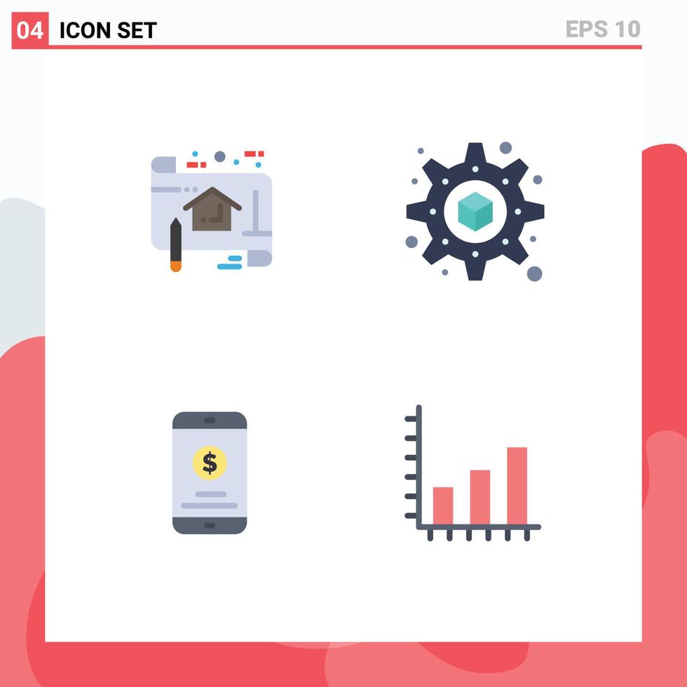 moderner Satz von 4 flachen Symbolen Piktogramm des Plans mobiler Zahlungsplan Einstellungsanalyse editierbare Vektordesign-Elemente vektor