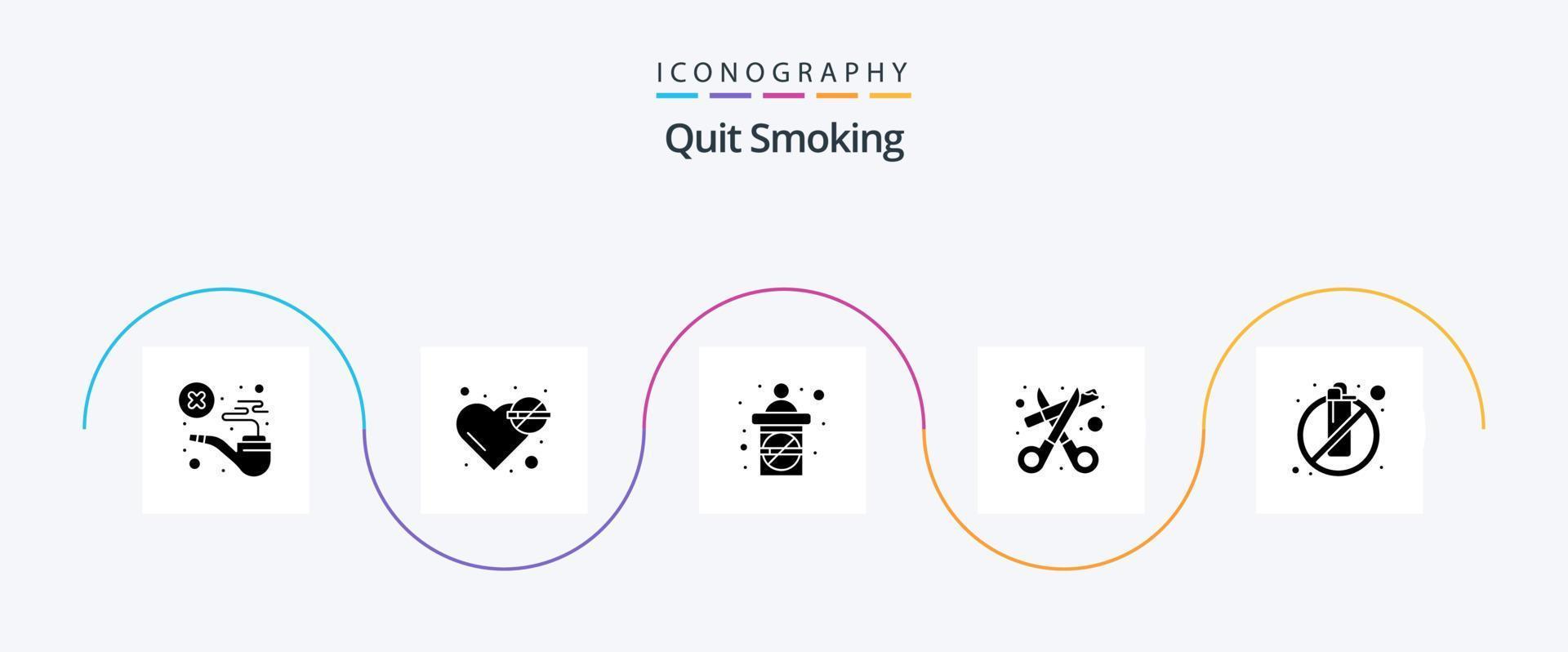 Hör auf zu rauchen Glyph 5 Icon Pack inklusive Schere. Lebensstil. Problem. Rauchen. nein vektor