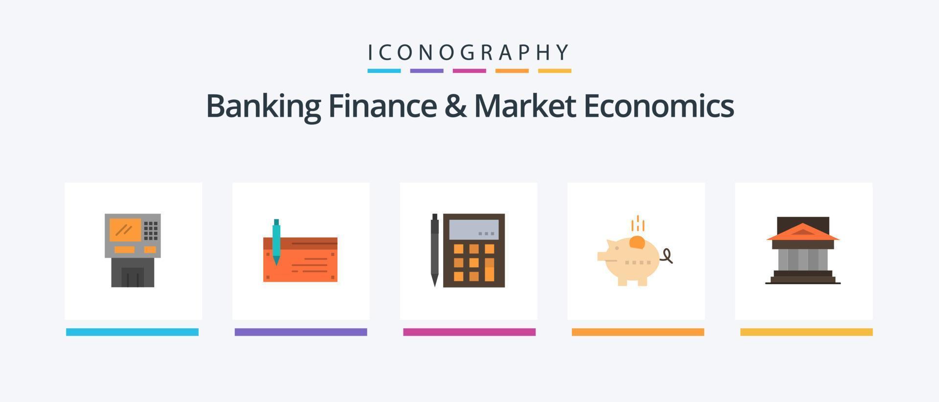 Bankfinanzierung und Marktwirtschaft Flat 5 Icon Pack inklusive Berechnung. Buchhaltung. prüfen. Zahlung. Finanzen. kreatives Symboldesign vektor