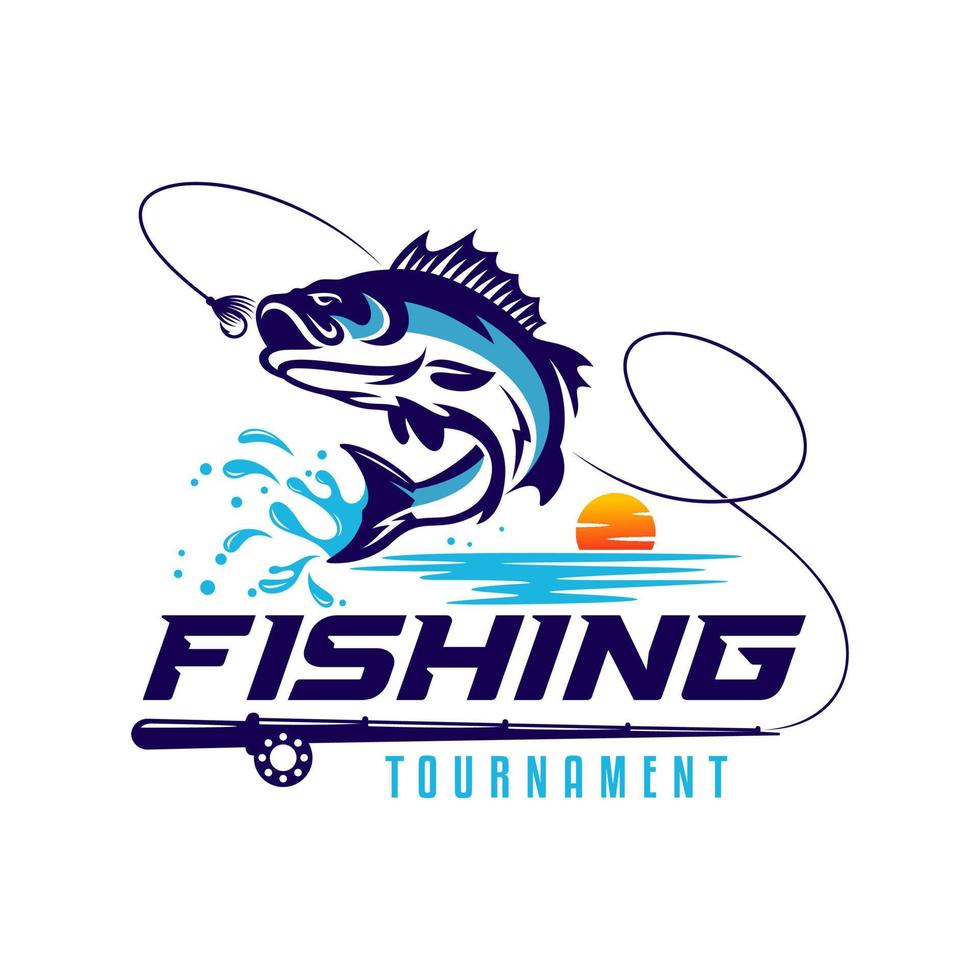 fiske logotyp design mall illustration. sport fiske logotyp vektor