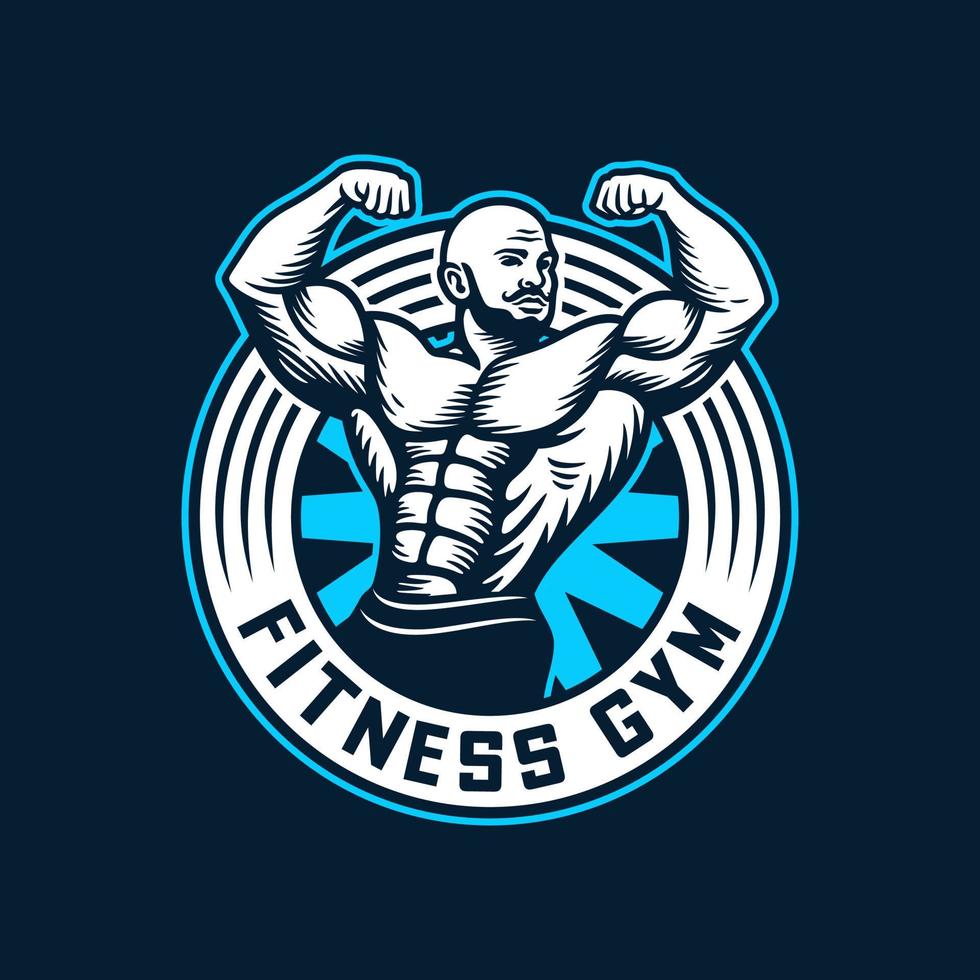 bodybuilding emblem och Gym logotyp design vektor mall