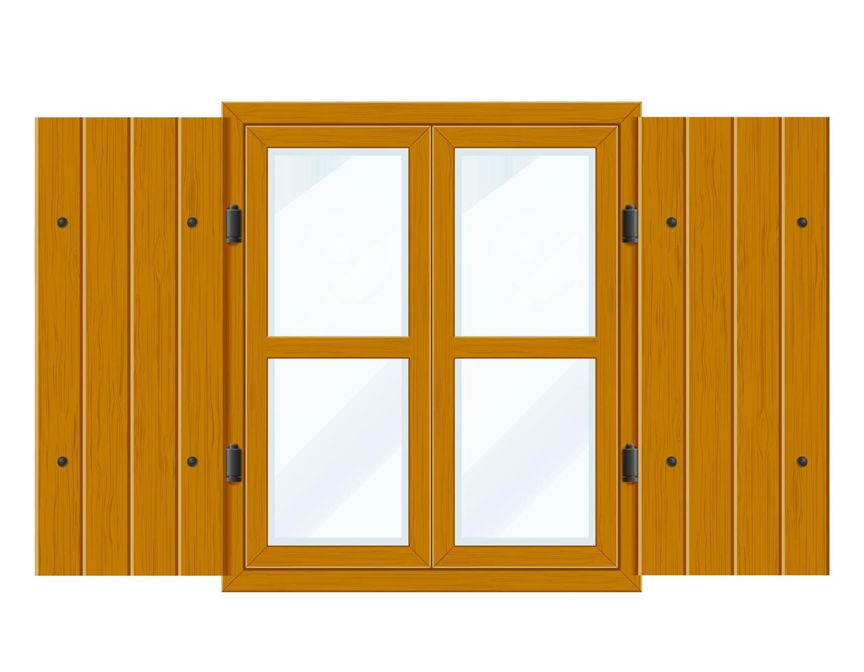 offenes Holzfenster mit Fensterläden und transparentem Glas vektor