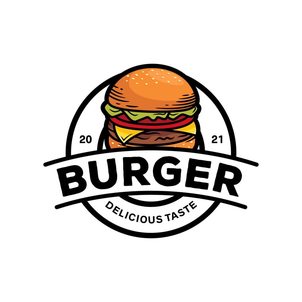 Vektor-Logo-Illustration für heiße Burger. modernes Burger-Emblem. Vektorgrafiken. vektor