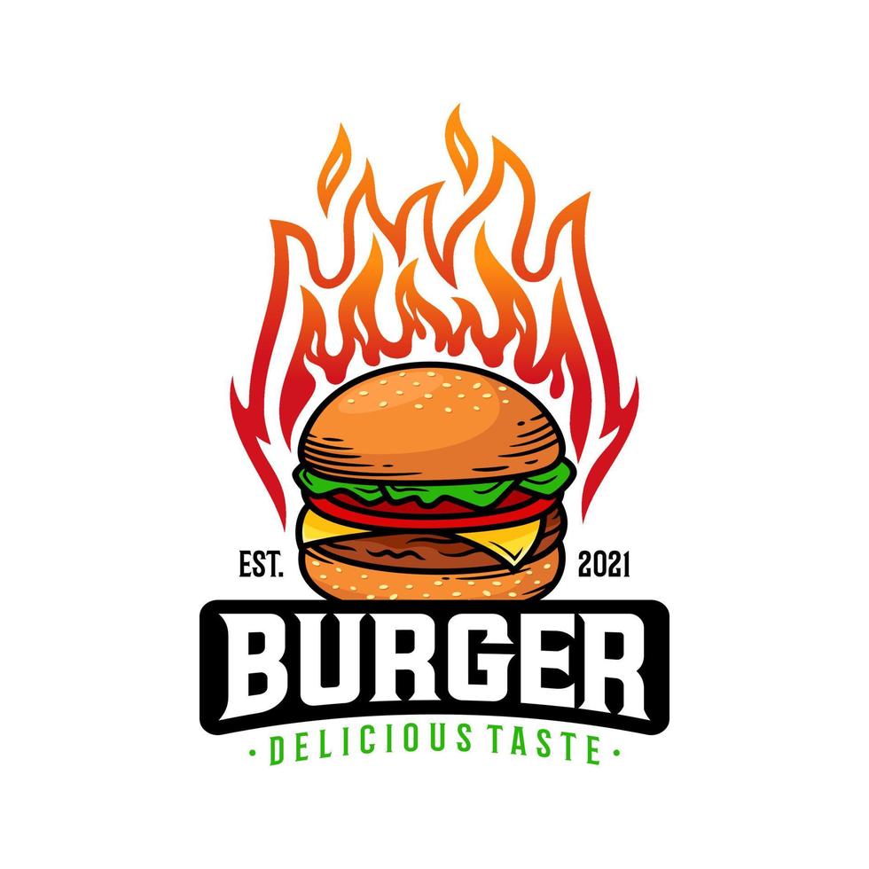Vektor-Logo-Illustration für heiße Burger. modernes Burger-Emblem. Vektorgrafiken. vektor
