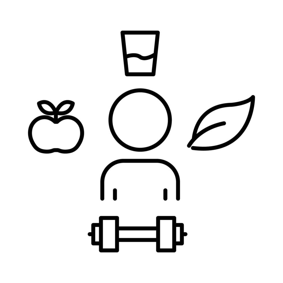 friska liv stil ikon illustration. människor, blad, äpple, dryck. ikon relaterad till livsstil. linje ikon stil. enkel vektor design redigerbar