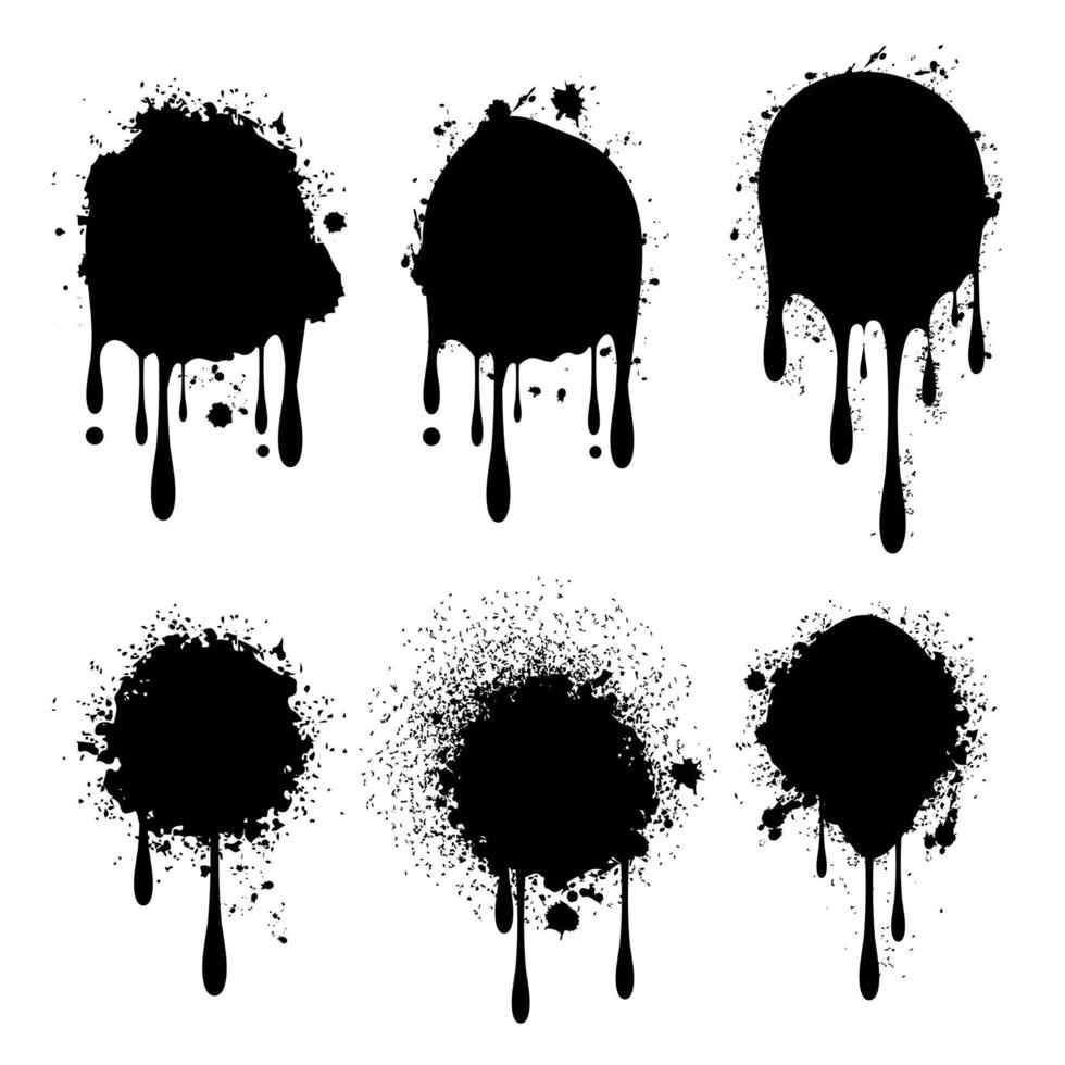 samling av svart bläck spray droppa grunge stil vektor