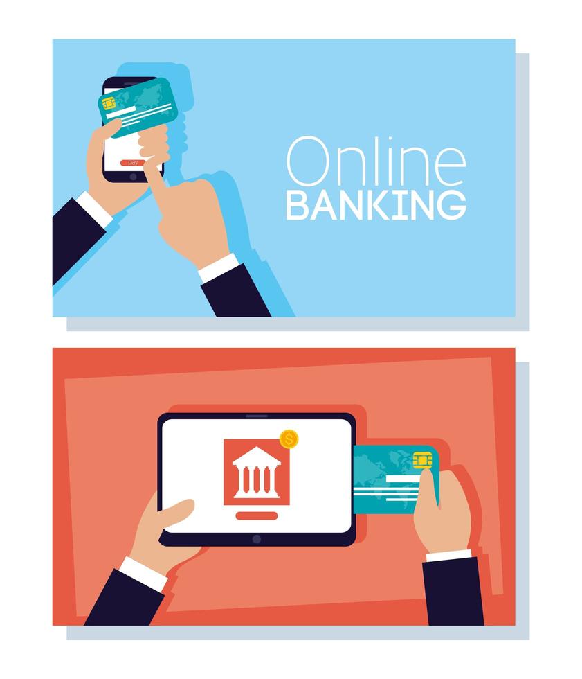 Online-Banking-Technologie-Banner mit elektronischen Geräten vektor