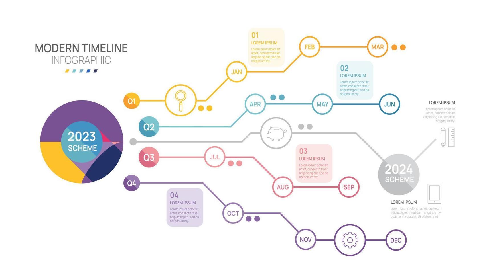 Business-Timeline-Infografik-Schema-Roadmap-Vorlage. moderner Meilenstein-Element-Timeline-Diagramm-Kalender und 4-Quartal-Themen, können für Vektor-Infografiken, digitale Marketing-Präsentationen verwendet werden. vektor