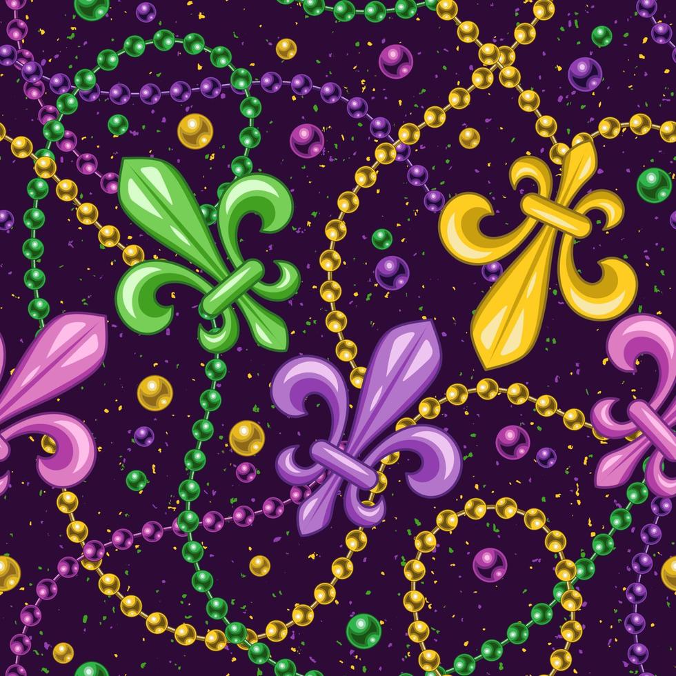 nahtloses muster mit fleur de lis, perlenschnüre. karneval karneval design. vintage illustration für drucke, kleidung, oberflächendesign vektor