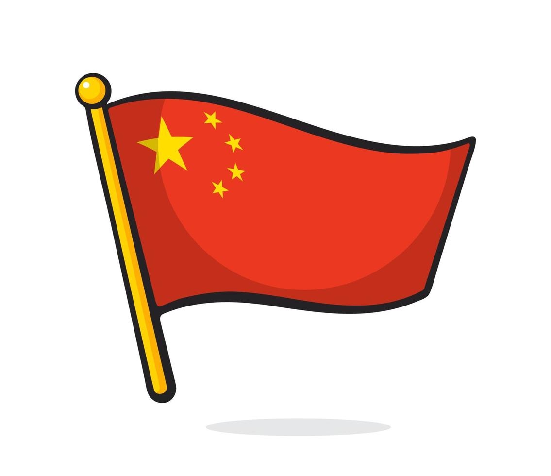 karikaturillustration der flagge der chinesischen volksrepublik auf fahnenmast vektor