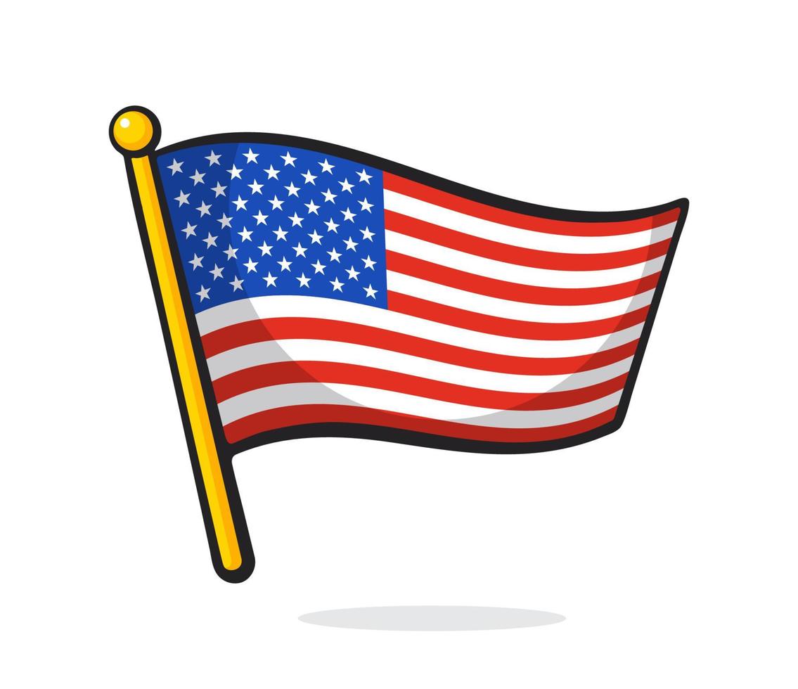 Cartoon-Illustration der Flagge der Vereinigten Staaten am Fahnenmast vektor
