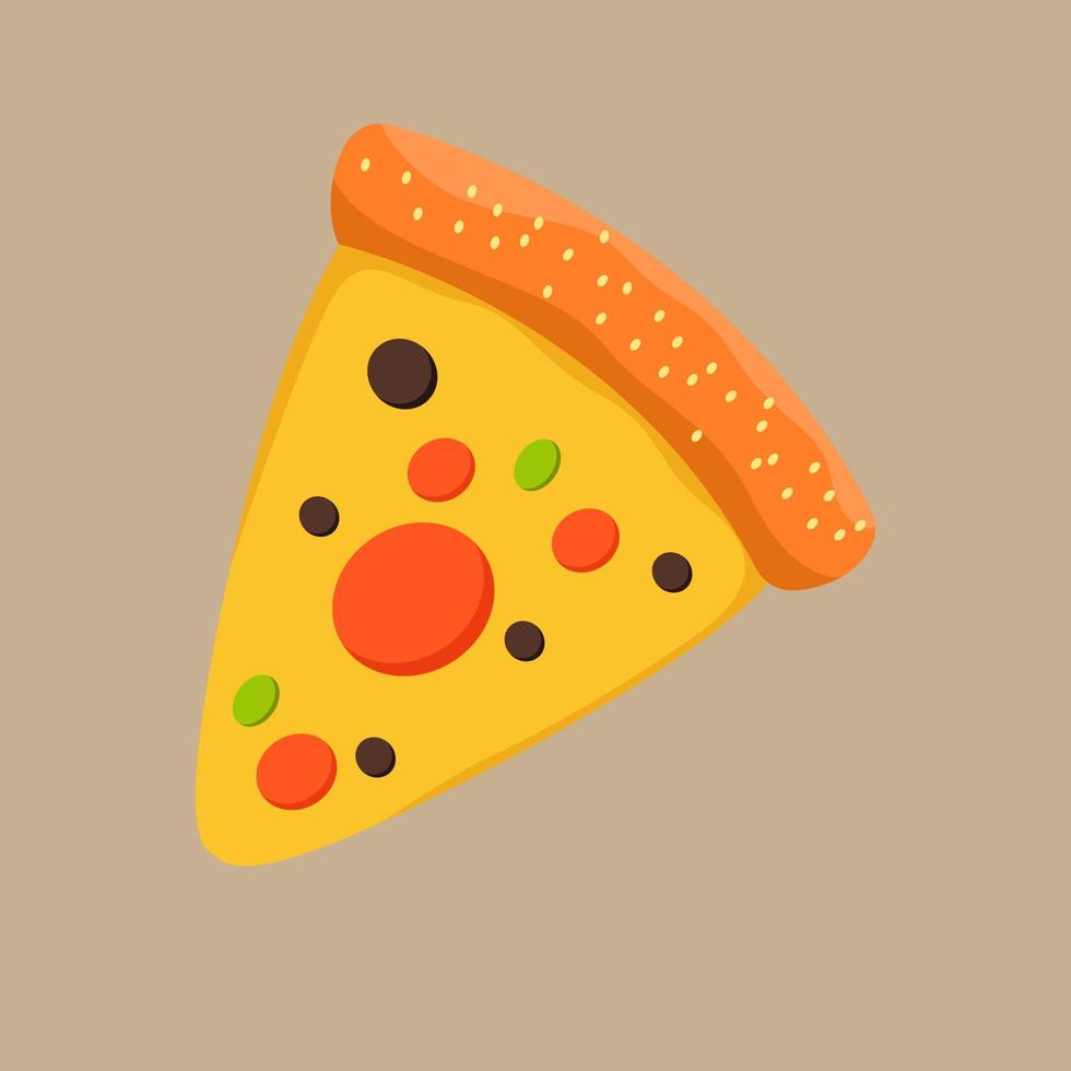 en skiva av pizza med nötkött och veggie garnering. snabbmat design element vektor illustration