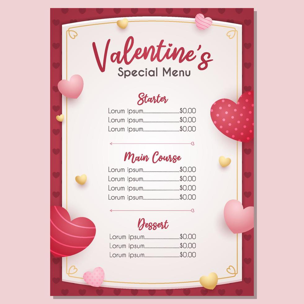 valentine särskild meny design vektor