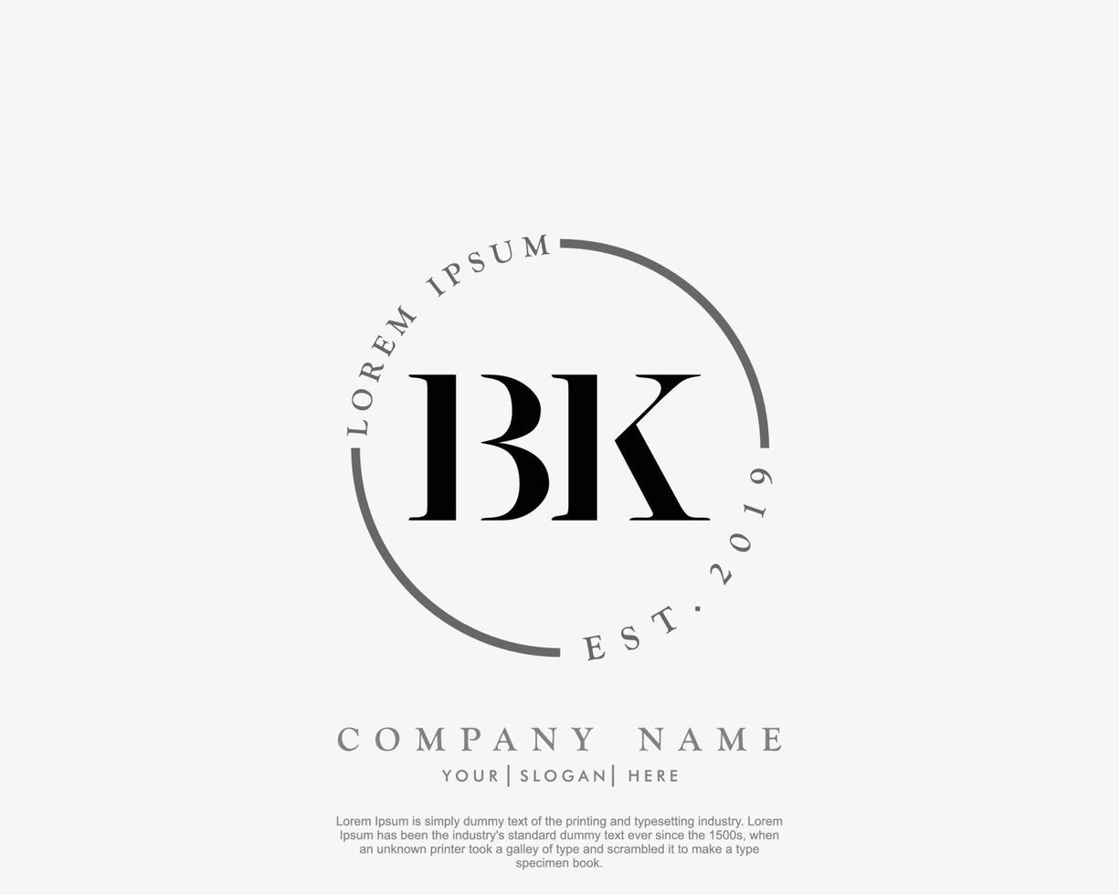 anfängliches bk feminines logo schönheitsmonogramm und elegantes logodesign, handschriftlogo der ersten unterschrift, hochzeit, mode, blumen und botanik mit kreativer vorlage vektor