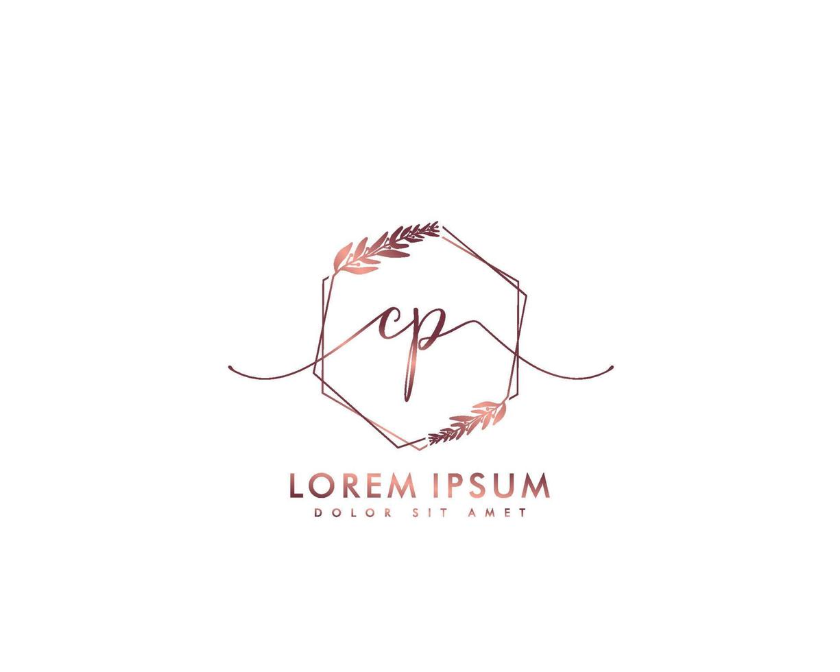 första cp feminin logotyp skönhet monogram och elegant logotyp design, handstil logotyp av första signatur, bröllop, mode, blommig och botanisk med kreativ mall vektor