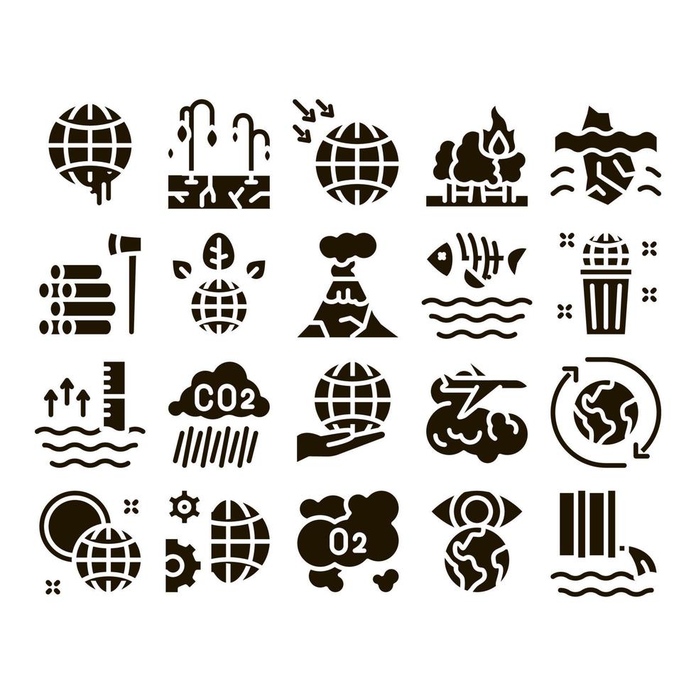 Klimawandel-Ökologie-Glyphen-Set-Vektor vektor