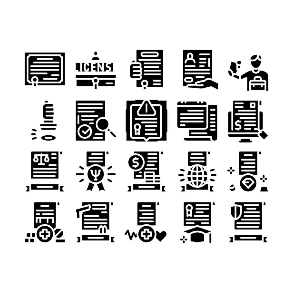 lizenzzertifikat glyph set vektorillustration vektor