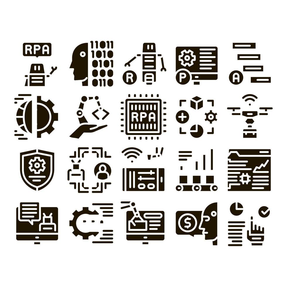 rpa robotic process automation icons set vector