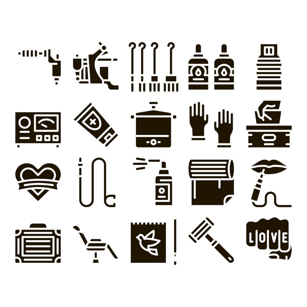 Tattoo-Studio-Tool-Glyphen-Set-Vektor vektor