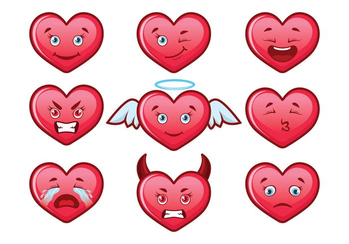 Söt hjärta Valentine Emoji Set vektor